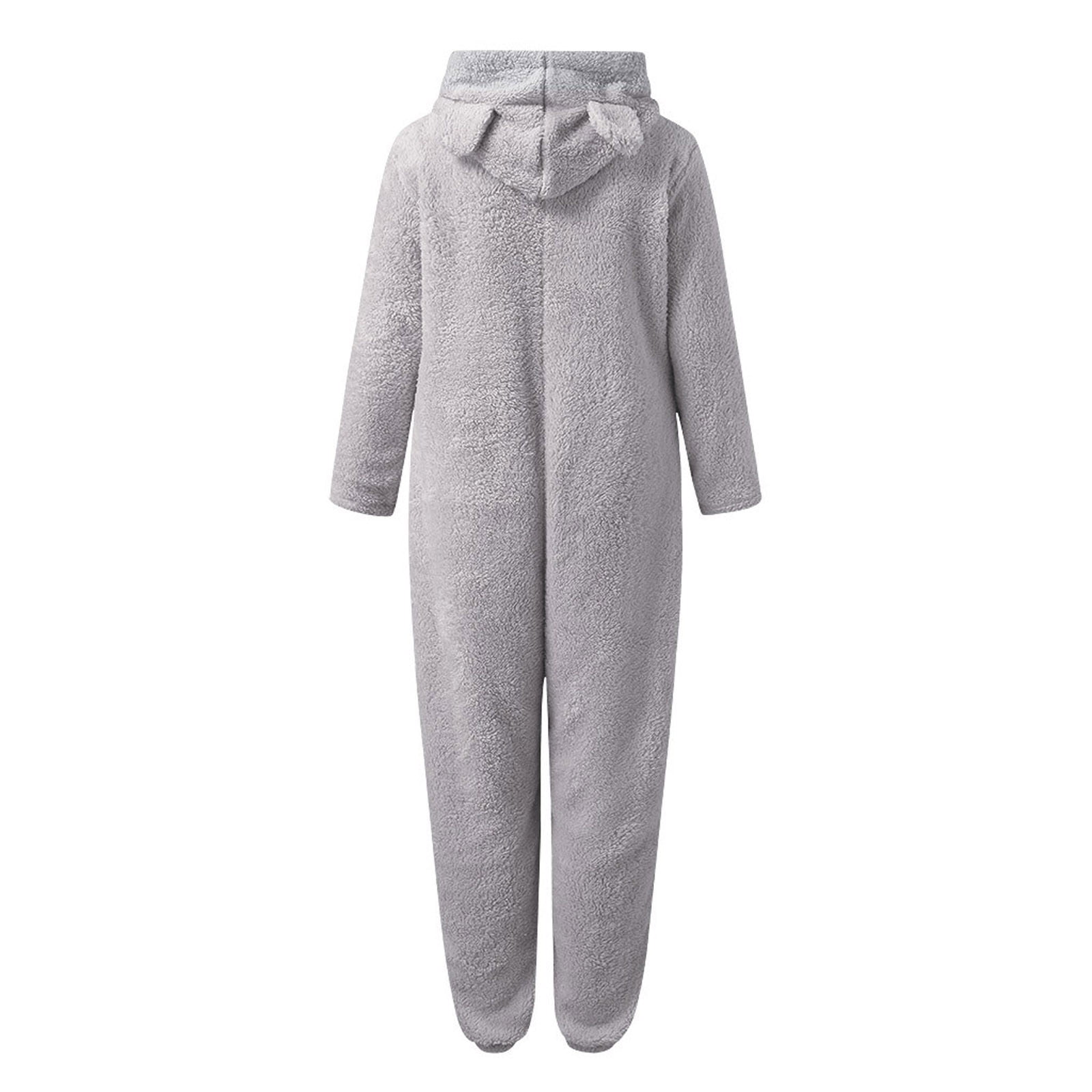FNFYFH Pajama Onesie for Women Winter Warm Zipper Pajamas Set Cute Teddy Bear Fleece Jumpsuit Fuzzy Furry Sleepwear Sets with Hood Plus Size S-5XL