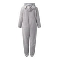 thumbnail image 3 of Women's Sherpa Hooded Jumpsuit Fuzzy Pajamas Long Sleeve Zip-Up Adult Onesie Pajamas Winter Rompers Sleepwear, 3 of 5