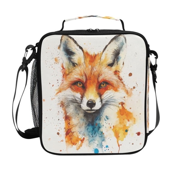 Square Lunch Bag 10.5*3.5*9.5 Inches Cooler Bag Lunch Bag Insulation Portable Durable Fashion Orange Watercolor Fox