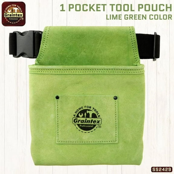 Graintex SS2429 :: 1 POCKET NAIL & TOOL POUCH LIME GREEN COLOR SUEDE LEATHER WITH BELT