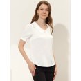 thumbnail image 3 of Blusa de Satén de Manga Corta Allegra K con Decoración de Botones y Cuello Vuelto para Mujer Blanco S, 3 of 5