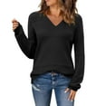 thumbnail image 2 of Long Sleeve Tops for Women Womens 2025 Fall Sweaters Casual Long Sleeve Ribbed Knit Pullover V Neck Lightweight Crochet Pullover Sweater Top Womens Tops Black XL, 2 of 7