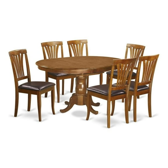 Atlin Designs 7-piece Wood Dining Set with Leather Seat in Brown