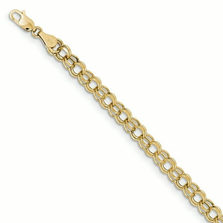 10K Yellow Gold 5.5 MM Hollow Double Charm Bracelet, 8"