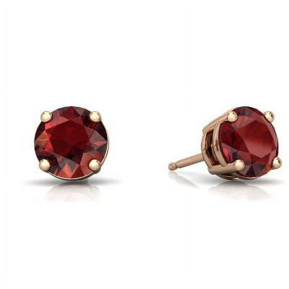 Paris Jewelry Rose Gold Plated 2 Ct Garnet Round Stud Earrings