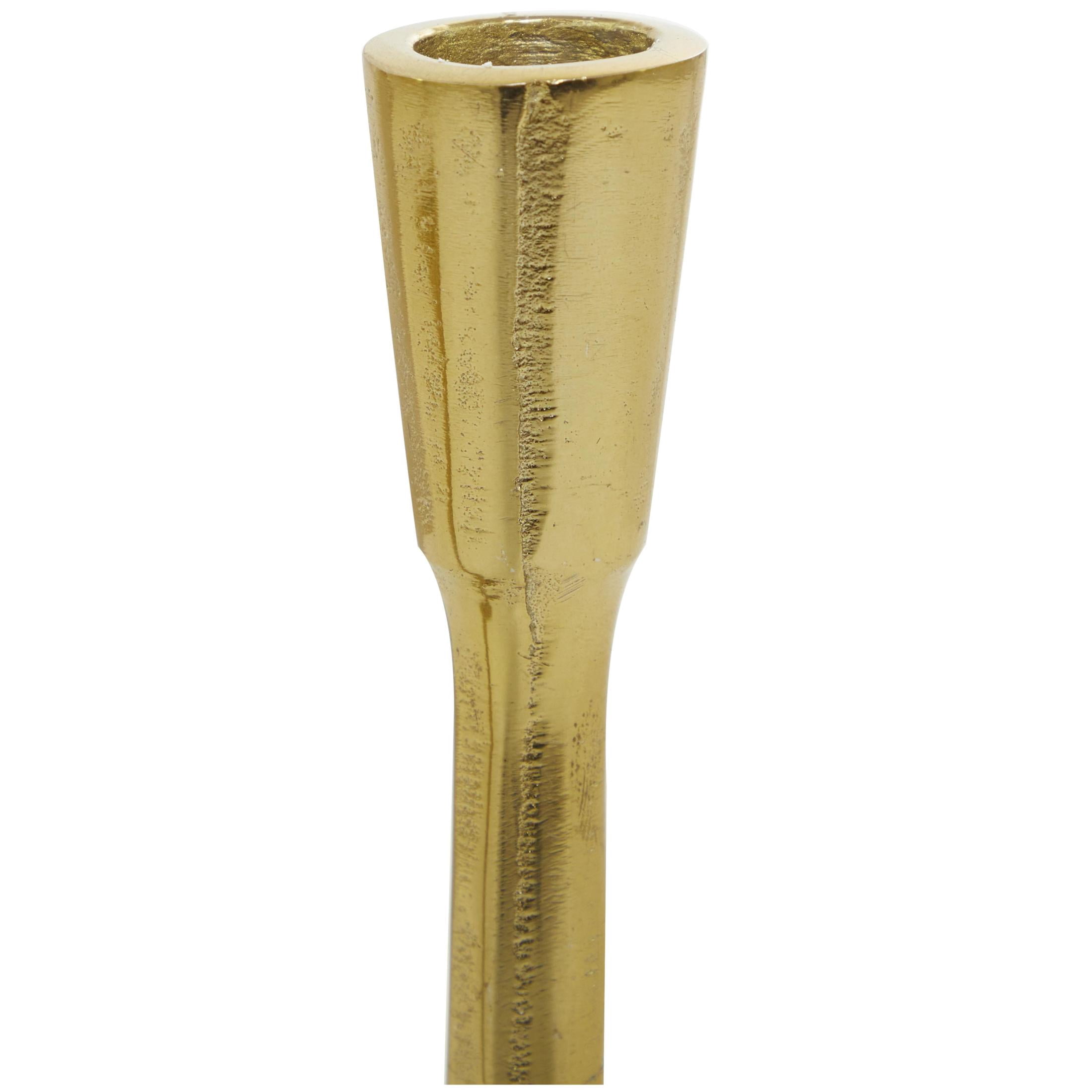 DecMode 3 Candle Gold Aluminum Metal Slim Candle Holder with Round Bases, Set of 3