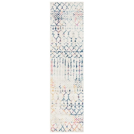 SAFAVIEH Tulum Glen Moroccan Geometric Runner, 2' x 5', Ivory/Blue