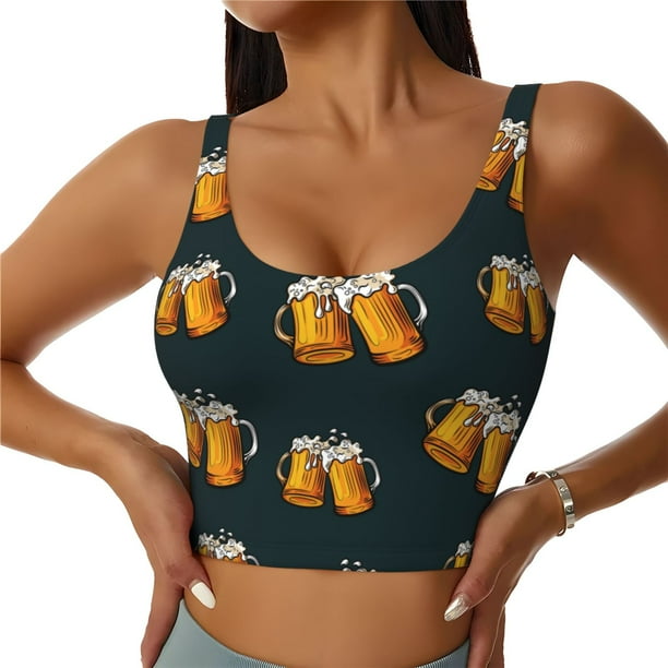 Fotbe Beer Sujetador Deportivo Largo sin Aros para Mujer con Almohadillas y Soporte Medio, Transpirable y Absorbente, Camiseta Tipo Chaleco o Tank Top-Small