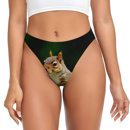 Qokaie Squirrels Eating Peanuts On The Tree Printed Women s Cotton Thong Underwear  Sexy Breathable Panties G-string-3X-Large
