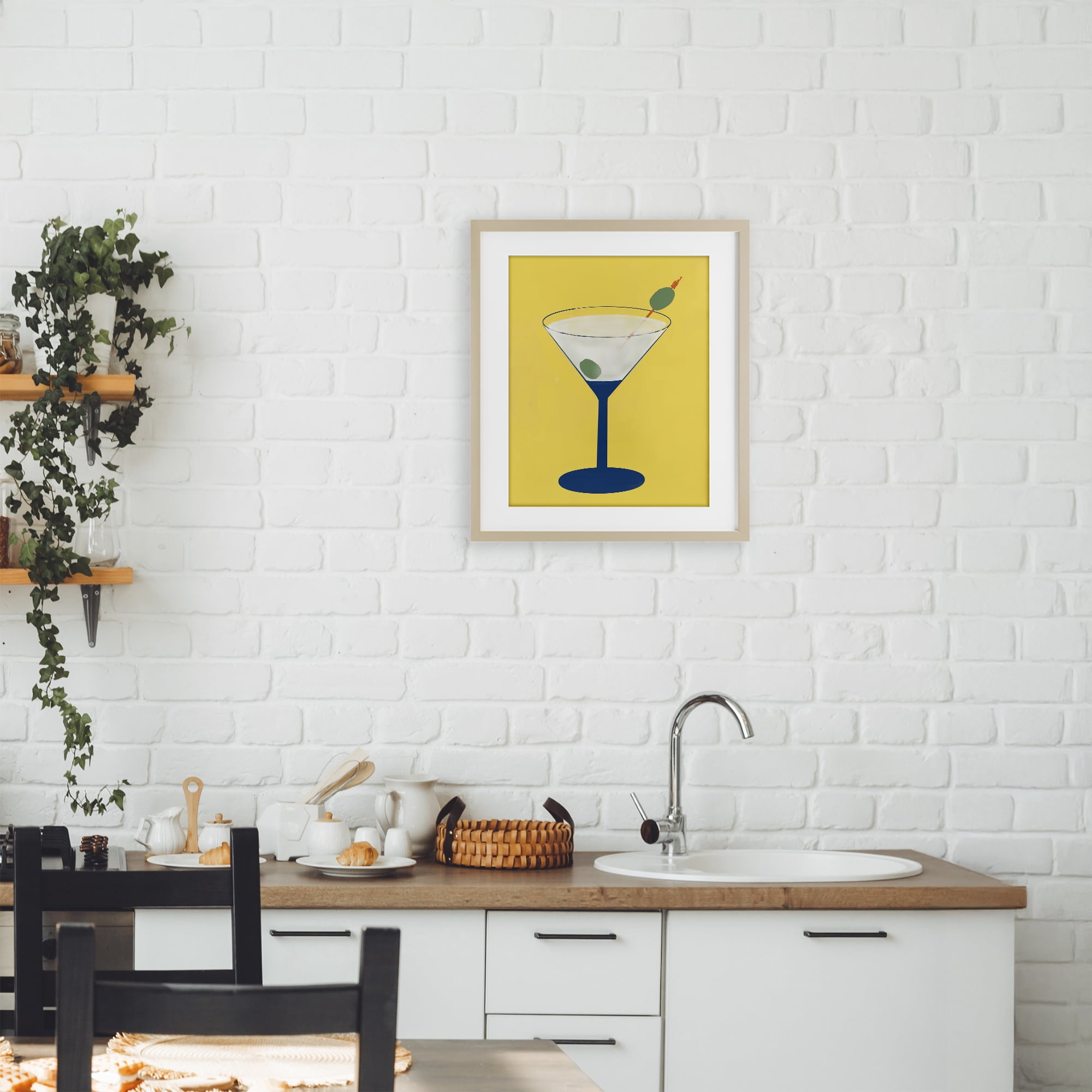 Stupell Industries Martini Glass over Yellow Birch Framed Print Under Glass, design by Robin Maria