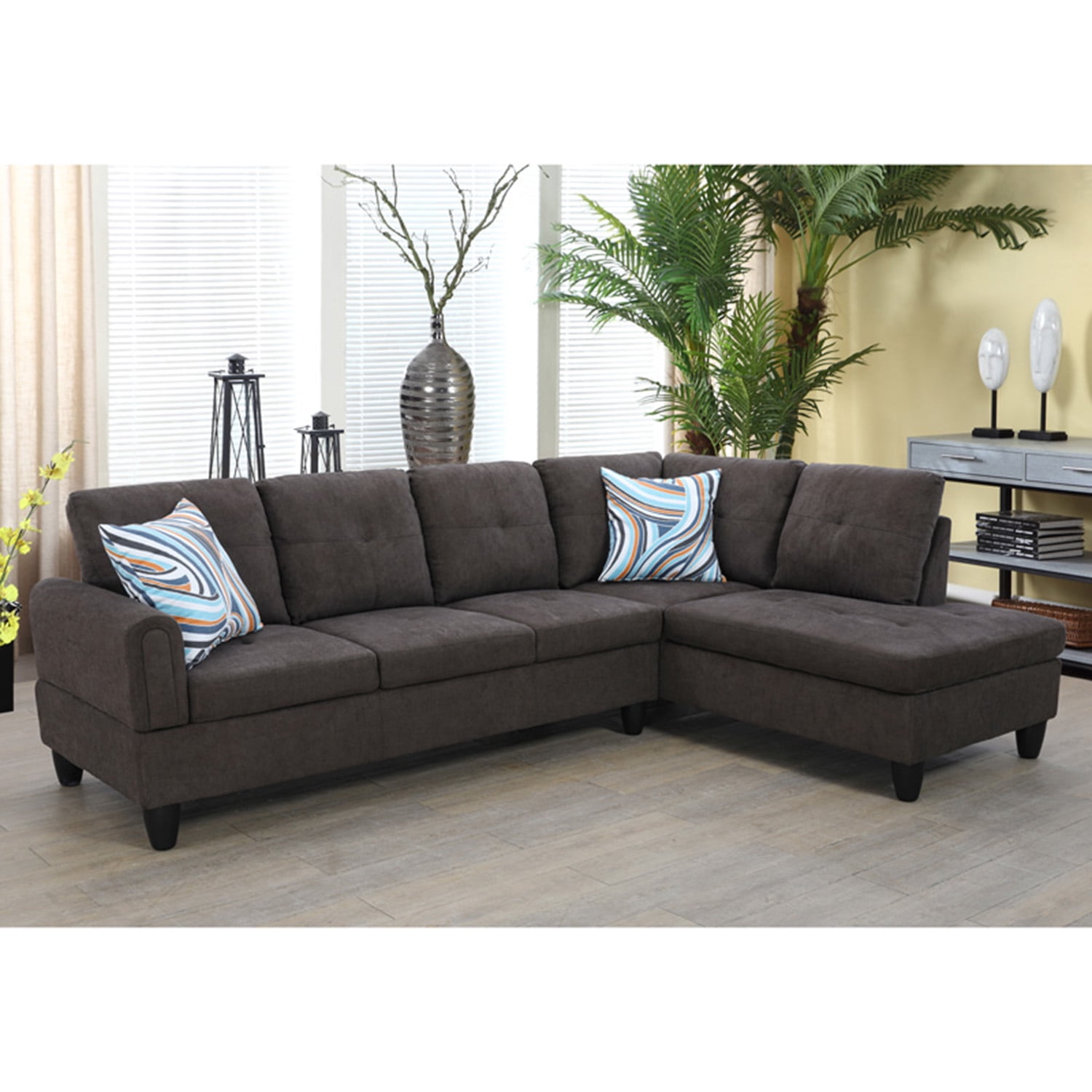 Hommoo Faux Leather 3-Piece Couch Living Room Sofa Set, L Shaped Couch Sectional Sofa for Home&Office, Dark Brown(No Ottoman)