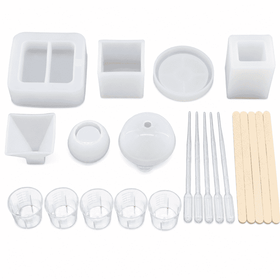 Resin Molds Silicone Kit Epoxy Resin Molds Used for Create Art DIY Ash Trays Coasters Candles Set Tools 21 Pcs