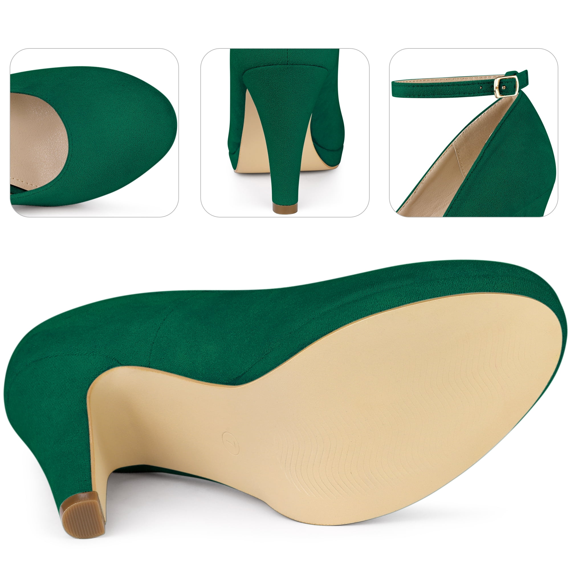 Unique Bargains Women's Ankle Strap Round Toe Stiletto Heels Pumps