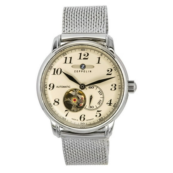 Zeppelin LZ 127 Graf Stainless Steel Open Heart Beige Dial Automatic 7666M5 Men's Watch