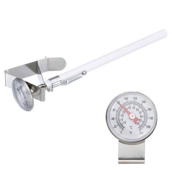 Bimetal Thermometer with 5in Stainless Steel Stem & 1in Dial, -10-110°C Temperature Range, Shatterproof Plastic Lens with White Sheath- Industrial Grade
