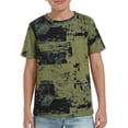 thumbnail image 2 of Gelikeya Boys Abstract Graffiti Print T-Shirt, Kids Short Sleeve Crew Neck Casual Tee, Cool Streetwear Top for School Play & Outings (Army Green, 4-5 Years), 2 of 7