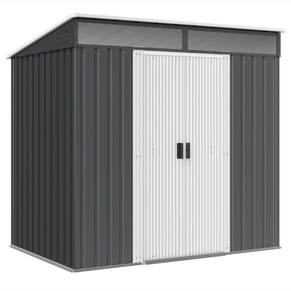 Outsunny 6.5'x4' Lockable Outdoor Storage Shed w/ Foundation Sliding Doors