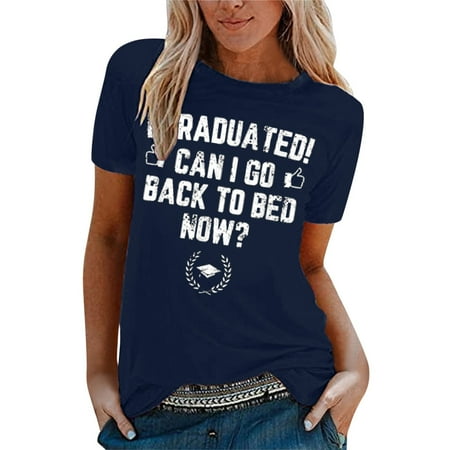 

JDEFEG Spandex Cotton Shirt Women Unisex Casual Graduation Gifts for Him Her High School College T Shirt Letter Print Loose Tops Long Sleeve Under Scrub Tops Polyester Navy S