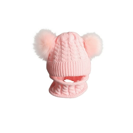 

Baby Girl Boy Knitted Bobble Hat and Scarf Solid Color Pink Double Pompon Winter Warm Hat Beanie Cap Scarf Neckwarmer