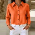 thumbnail image 4 of WULMLEO Waffle Knit Button Down Shirts for Women Casual Oversized Long Sleeve Collared Sweater Dressy Blouse Fall Tops Orange M, 4 of 6