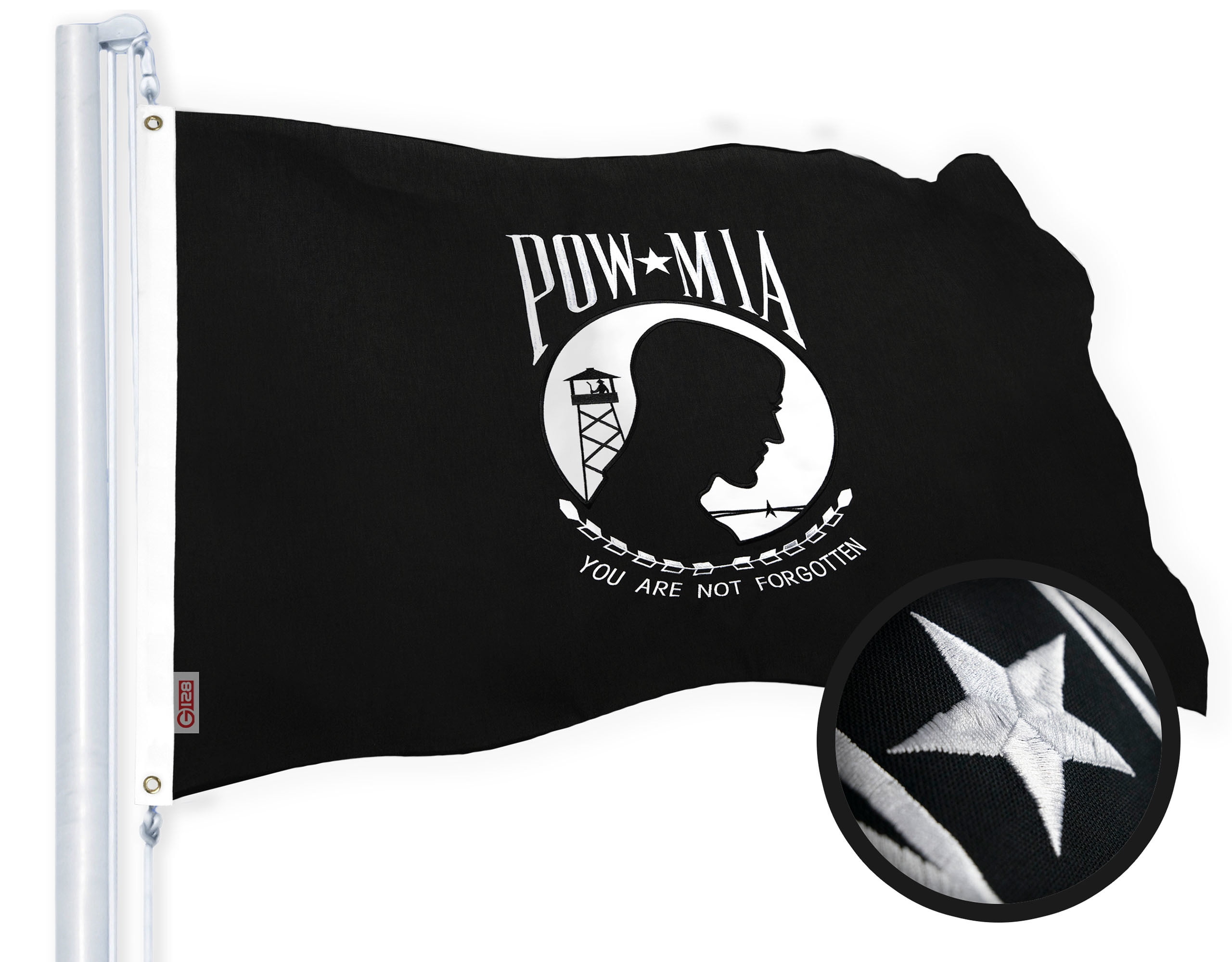 G128 Combo Pack USA American Flag & POW MIA Flag 2x3 ft, Embroidered Spun Polyester with Brass Grommets for Indoor or Outdoor Use