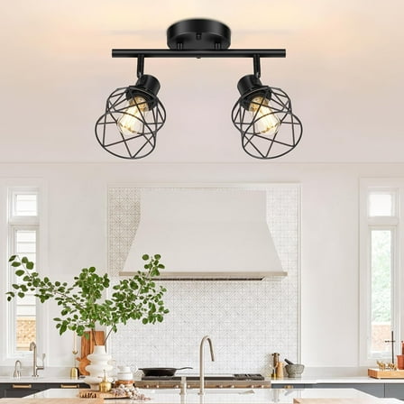Industrial Track Lighting Kit 2 Light Modern Track Lighting Fixtures Flush Mount Ceiling Light Rotatable Light Head E26 Base Ceiling Spotlight for Kitchen Dining Room Hallway
