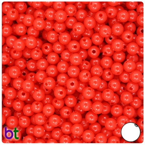 BeadTin Bright Red Opaque 6mm Round Plastic Beads (500pcs)