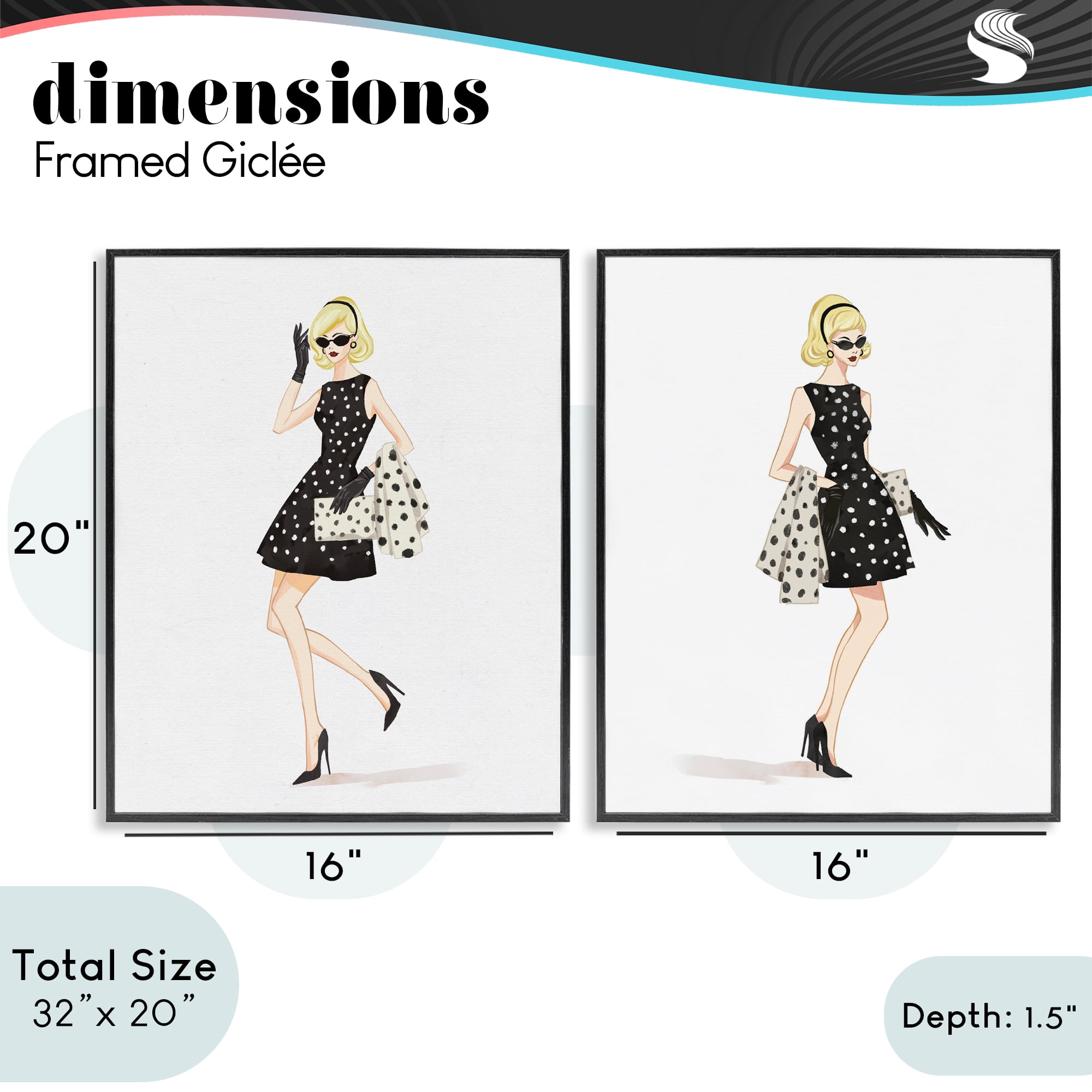 Stupell Industries Retro Glam Female 2 Piece Black Framed Giclee Art Set, design by Ziwei Li