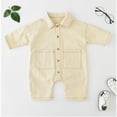 thumbnail image 5 of Likimi Baby Boys Denim Jumpsuits Lapel Button Down Solid Color Long Sleeve Romper For Baby Spring Autumn Fashionable Clothes Beige Size 2-3 Years, 5 of 6