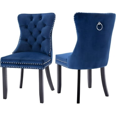 ZYSF Velvet Upholstered Dining Chairs Set of 2, Wingback Armless Side Chairs Button Tufted with Solid Wood Legs for Kitchen Dining Room (Blue)
