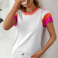 thumbnail image 6 of Sevevn Women's Fashion Casual Spring And Summer New Crew-Neck Knitted Top Contrast Color Sweet Short-Sleeved Sweater White XL Early Access Deals, 6 of 7