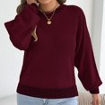 thumbnail image 5 of Qiopertar Women's Sweater Knitted Round Neck Long Sleeve Casual Loose Tops Fall Winter Basic Pullover Wine L, 5 of 7