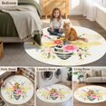 thumbnail image 5 of Round Rugs 8Ft, Summer Bee Round Area Rug Washable Indoor Throw Carpet, Spring Floral Botanical Watercolor Large Non Slip Circle Rug for Kids Room RV Home Decor Aesthetic, 5 of 8