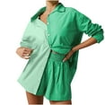 thumbnail image 2 of Idoravan Women Sets Clothing Clearance Spring and Summer Two-piece Color-blocking Single-breasted Long-sleeved Lapel Shirt Shorts Loose Fashion Casual Suit, 2 of 5
