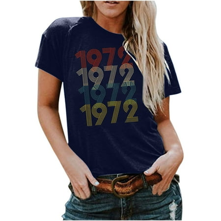

Ziloco Short Sleeve Round-Neck Blouses & Shirts Corset Tops for Women Women s Fashion Casual 1972 Printing Round Neck Loose Short Sleeve T Shirt Pullover Tops Womens Graphic Tshirts