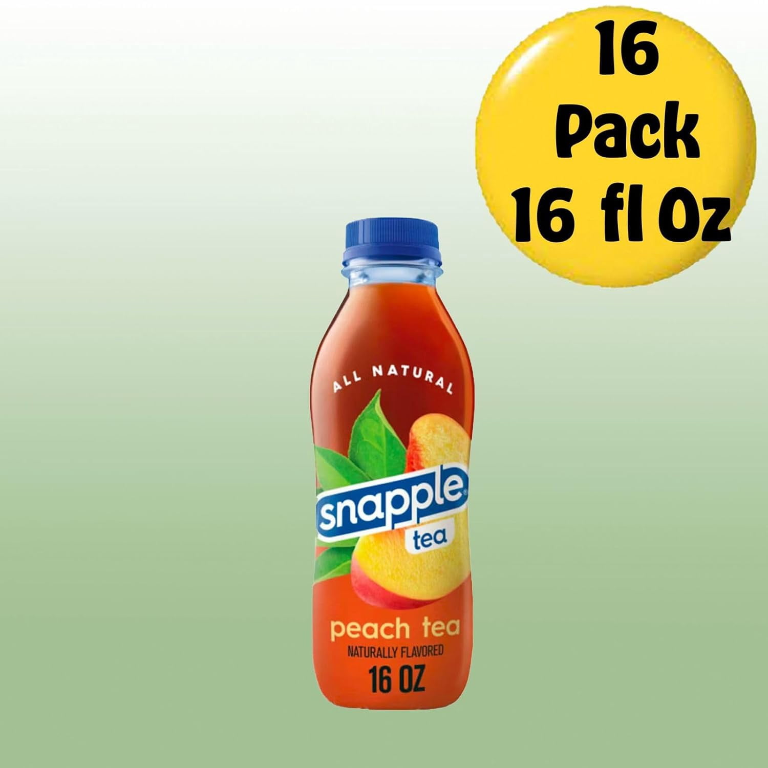 Snapple Peach All Natural Fruit Juice Drink, 16 fl oz Plastic Bottles, Made with Real Fruit Flavor, 16-Pack