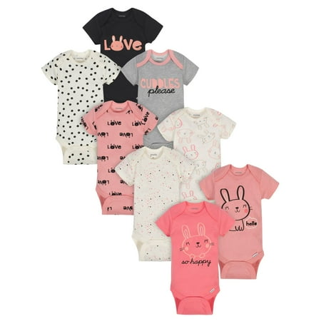 Gerber Baby Girl Short Sleeve Bodysuits, 8 Pack, Sizes Newborn - 12 Months
