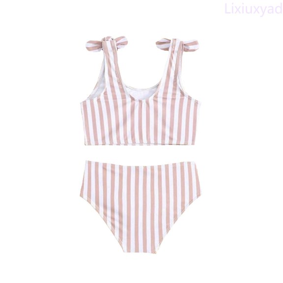 Lixiuxyad Girls Two Piece Swimwear Fashion Stripe Print Summer Bikini Tankini Swimsuit For Teen Youth Kids,2 Piece Swimsuit Sizes 3-4 Years Pink