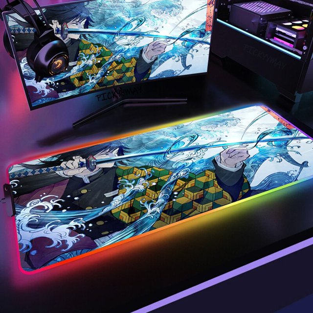 Demon Slayer-alfombrilla de ratón RGB para juegos, alfombrilla LED retroiluminada para teclado de escritorio, No Yaiba Kimetsu, 100x50cm LIUWENJING unisex
