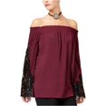 thumbnail image 2 of Kobi Womens Lace Insert Knit Blouse, Red, Small, 2 of 2