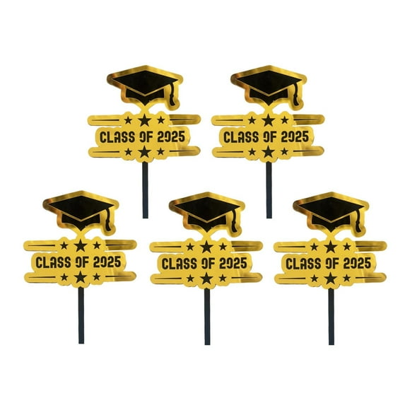 asddcavvf 5 Piece Set Of Black And Gold Glitter 2025 Graduation Hat Paper Cupcake Decorations For The Class Of 2025 Graduation Hat Acrylic Cake Card Selection Wedding Penguin Cake Topper Cake Topper L
