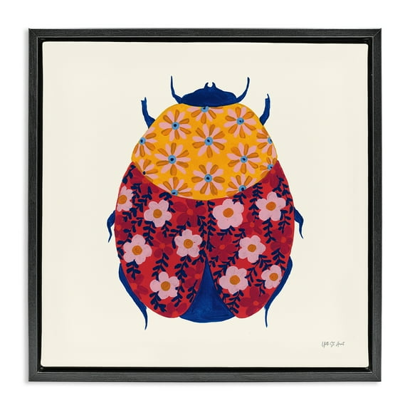 Stupell Industries Chromatic Blooming Beetle Insects Painting Black Floater Framed Canvas Art Print Wall Art, 18 x 18