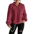 thumbnail image 2 of Winter Fleece Jacket for Women Zipper Stand Collar Casual Coats with Pockets Wine Red M, 2 of 9