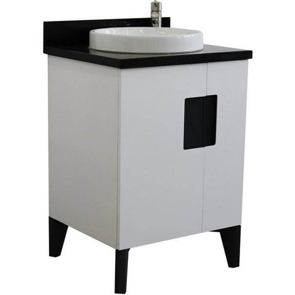 BELLATERRA HOME LLC 25 Single sink vanity in White finish with Black galaxy granite and round sink