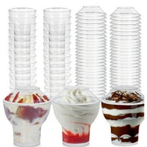 Oasis Creations Sundae Cup - 3 ounces - 50 Count - Lids & Spoons Included - Clear Plastic - Appetizer Cup - Parfait Cup - Dessert Cup -Disposable or Reusable