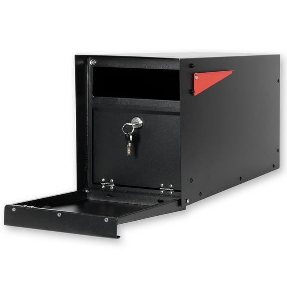 Ilyapa Locking Mailbox with Lock and Key Modern Mailboxes for Outside Post Mount - Black Exterior Powder Coated Steel Heavy Duty Welded Mailbox