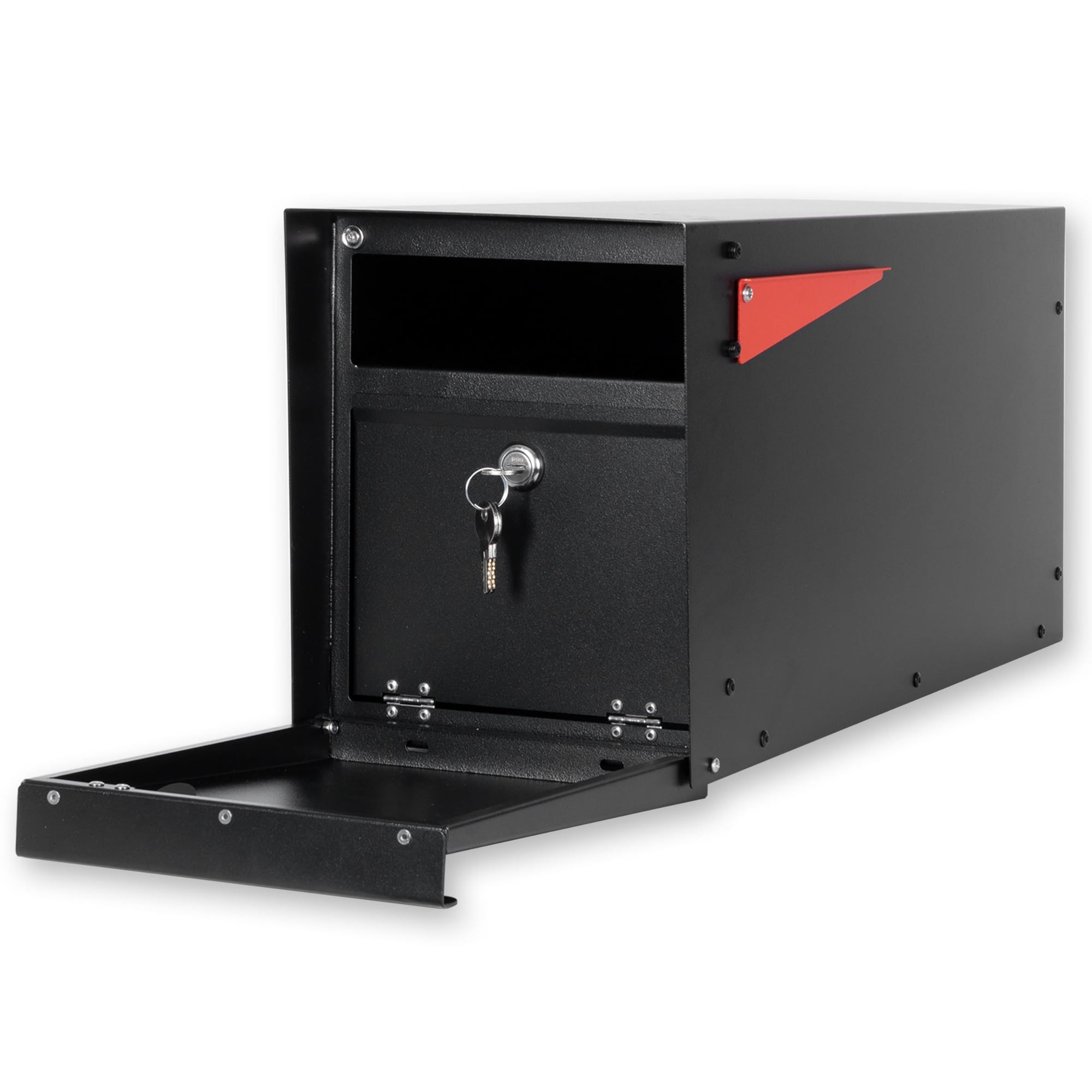 Ilyapa Large Modern Mailbox for Outside - Black Modern - Post Mount