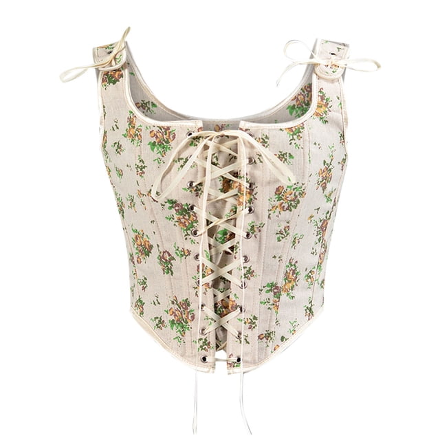 Corset Top Para Mujer Fajas Bodyshaper Control de Barriga Entrenador de Cintura Ojales Cordones Estampado Floral Fishbone Court Correas Vintage Odeerbi ODB139710