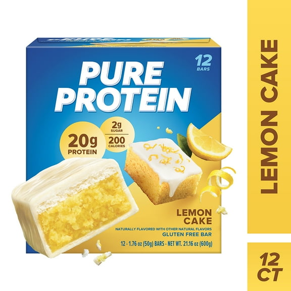 Pure Protein Bars, Lemon Cake, 20g Protein, 1.76 oz, 12 Count