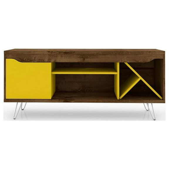Manhattan Comfort 216BMC94 Baxter Mid-Century- Modern TV Stand with Wine Rack in Rustic Brown & Yellow, 23.03 x 53.54 x 14.17 in.